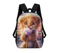 sinyumoney Mochila Escolar Cute Lion Cub with Cotton Candy Impresa En 3D Con Bolsillos Grandes Para Niños, Mochilas Infantiles, Bolsas Para Libros, Mochila Escolar Para Niños 17inch