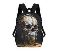 sinyumoney Mochila escolar de baloncesto con diseño de galaxia, mochila informal, mochila escolar, bolsa de viaje para niñas, adolescentes y niñas, Gold Skull Time Melt, 17"
