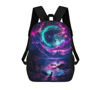 sinyumoney Mochila Escolar Fox Under Neon Moon Impresa En 3D Con Bolsillos Grandes Para Niños, Mochilas Infantiles, Bolsas Para Libros, Mochila Escolar Para Niños 17inch