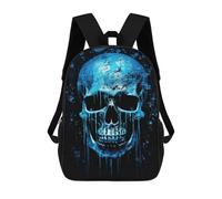 sinyumoney Mochila Escolar Glowing Blue Skull Artwork-2 Impresa En 3D Con Bolsillos Grandes Para Niños, Mochilas Infantiles, Bolsas Para Libros, Mochila Escolar Para Niños 17inch