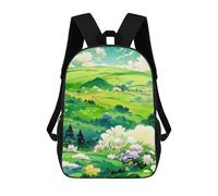 sinyumoney Mochila Escolar Green Fields And White Flowers Impresa En 3D Con Bolsillos Grandes Para Niños, Mochilas Infantiles, Bolsas Para Libros, Mochila Escolar Para Niños 17inch
