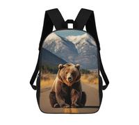 sinyumoney Mochila Escolar Grizzly Bear on Road Impresa En 3D Con Bolsillos Grandes Para Niños, Mochilas Infantiles, Bolsas Para Libros, Mochila Escolar Para Niños 17inch