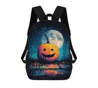 sinyumoney Mochila Escolar Halloween Pumpkin with Full Moon Impresa En 3D Con Bolsillos Grandes Para Niños, Mochilas Infantiles, Bolsas Para Libros, Mochila Escolar Para Niños 17inch