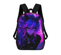 sinyumoney Mochila Escolar Impresa En 3D 17inch Anime Girl with Neon Hair Mochila Infantil Mochila Escolar Linda Mochila De Moda Casual Para Niños Y Niñas