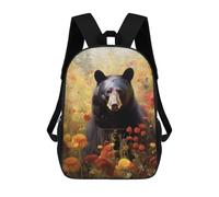 sinyumoney Mochila Escolar Impresa En 3D 17inch Black Bear in Flower Field Mochila Infantil Mochila Escolar Linda Mochila De Moda Casual Para Niños Y Niñas
