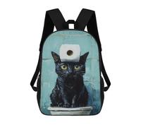 sinyumoney Mochila Escolar Impresa En 3D 17inch Black Cat with Toilet Paper on Head Mochila Infantil Mochila Escolar Linda Mochila De Moda Casual Para Niños Y Niñas