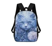 sinyumoney Mochila Escolar Impresa En 3D 17inch Blue Cat with Flowers Mochila Infantil Mochila Escolar Linda Mochila De Moda Casual Para Niños Y Niñas