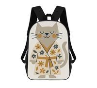 sinyumoney Mochila Escolar Impresa En 3D 17inch Cat in Floral Robe Illustration Mochila Infantil Mochila Escolar Linda Mochila De Moda Casual Para Niños Y Niñas