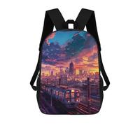 sinyumoney Mochila Escolar Impresa En 3D 17inch Cityscape Sunset Train Mochila Infantil Mochila Escolar Linda Mochila De Moda Casual Para Niños Y Niñas