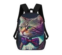 sinyumoney Mochila Escolar Impresa En 3D 17inch Colorful Cat with Bow Tie Art Print Mochila Infantil Mochila Escolar Linda Mochila De Moda Casual Para Niños Y Niñas