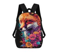 sinyumoney Mochila Escolar Impresa En 3D 17inch Colorful Fox with Flowers Art Print Mochila Infantil Mochila Escolar Linda Mochila De Moda Casual Para Niños Y Niñas
