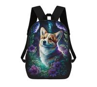 sinyumoney Mochila Escolar Impresa En 3D 17inch Corgi in Starry Garden Mochila Infantil Mochila Escolar Linda Mochila De Moda Casual Para Niños Y Niñas