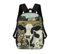 sinyumoney Mochila Escolar Impresa En 3D 17inch Cow in A Field of Flowers Mochila Infantil Mochila Escolar Linda Mochila De Moda Casual Para Niños Y Niñas
