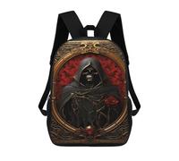 sinyumoney Mochila Escolar Impresa En 3D 17inch Dark Reaper with Red Rose Mochila Infantil Mochila Escolar Linda Mochila De Moda Casual Para Niños Y Niñas