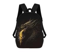 sinyumoney Mochila Escolar Impresa En 3D 17inch Dragon Fire Gold Black Mochila Infantil Mochila Escolar Linda Mochila De Moda Casual Para Niños Y Niñas