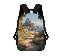 sinyumoney Mochila Escolar Impresa En 3D 17inch Fantasy Castle by The Sea Mochila Infantil Mochila Escolar Linda Mochila De Moda Casual Para Niños Y Niñas