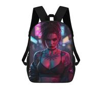 sinyumoney Mochila Escolar Impresa En 3D 17inch Girl with Tattoos in Neon City Mochila Infantil Mochila Escolar Linda Mochila De Moda Casual Para Niños Y Niñas