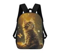 sinyumoney Mochila Escolar Impresa En 3D 17inch Golden Fluffy Kitten with Butterflies Mochila Infantil Mochila Escolar Linda Mochila De Moda Casual Para Niños Y Niñas