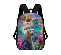 sinyumoney Mochila Escolar Impresa En 3D 17inch Golden Retriever Swimming in Coral Reef Mochila Infantil Mochila Escolar Linda Mochila De Moda Casual Para Niños Y Niñas