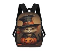 sinyumoney Mochila Escolar Impresa En 3D 17inch Halloween Cat with Jack-o'-lantern Mochila Infantil Mochila Escolar Linda Mochila De Moda Casual Para Niños Y Niñas