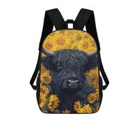 sinyumoney Mochila Escolar Impresa En 3D 17inch Highland Cow Sunflower Field Mochila Infantil Mochila Escolar Linda Mochila De Moda Casual Para Niños Y Niñas