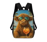 sinyumoney Mochila Escolar Impresa En 3D 17inch Highland Cow with Cocktail on Beach Mochila Infantil Mochila Escolar Linda Mochila De Moda Casual Para Niños Y Niñas