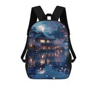 sinyumoney Mochila Escolar Impresa En 3D 17inch Japanese Garden with Full Moon Mochila Infantil Mochila Escolar Linda Mochila De Moda Casual Para Niños Y Niñas
