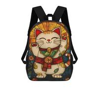 sinyumoney Mochila Escolar Impresa En 3D 17inch Lucky Cat Stained Glass Art Mochila Infantil Mochila Escolar Linda Mochila De Moda Casual Para Niños Y Niñas