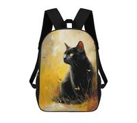 sinyumoney Mochila Escolar Impresa En 3D 17inch Mochila Infantil Black Cat in Golden Field Bolsas Para Libros Bolsas De Viaje De Alta Capacidad Para Niños/estudiantes/adultos