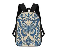 sinyumoney Mochila Escolar Impresa En 3D 17inch Mochila Infantil Blue Butterfly Floral Ornament Bolsas Para Libros Bolsas De Viaje De Alta Capacidad Para Niños/estudiantes/adultos