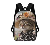 sinyumoney Mochila Escolar Impresa En 3D 17inch Mochila Infantil Cat in Polka Dot Hat with Flowers Bolsas Para Libros Bolsas De Viaje De Alta Capacidad Para Niños/estudiantes/adultos