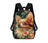 sinyumoney Mochila Escolar Impresa En 3D 17inch Mochila Infantil Chihuahua Portrait with Floral Background Bolsas Para Libros Bolsas De Viaje De Alta Capacidad Para Niños/estudiantes/adultos