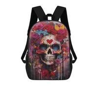sinyumoney Mochila Escolar Impresa En 3D 17inch Mochila Infantil Colorful Skull with Flowers Art Print Bolsas Para Libros Bolsas De Viaje De Alta Capacidad Para Niños/estudiantes/adultos