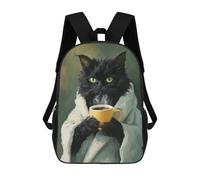 sinyumoney Mochila Escolar Impresa En 3D 17inch Mochila Infantil Cozy Cat with Coffee Mug -3 Bolsas Para Libros Bolsas De Viaje De Alta Capacidad Para Niños/estudiantes/adultos