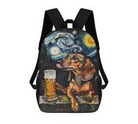 sinyumoney Mochila Escolar Impresa En 3D 17inch Mochila Infantil Dachshund with Beer - Starry Night Style Bolsas Para Libros Bolsas De Viaje De Alta Capacidad Para Niños/estudiantes/adultos
