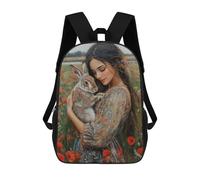 sinyumoney Mochila Escolar Impresa En 3D 17inch Mochila Infantil Floral Dress with Rabbit in Field Bolsas Para Libros Bolsas De Viaje De Alta Capacidad Para Niños/estudiantes/adultos