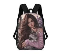 sinyumoney Mochila Escolar Impresa En 3D 17inch Mochila Infantil Girl with Cat in Garden Bolsas Para Libros Bolsas De Viaje De Alta Capacidad Para Niños/estudiantes/adultos