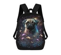 sinyumoney Mochila Escolar Impresa En 3D 17inch Mochila Infantil Glowing Pug with Flowers Bolsas Para Libros Bolsas De Viaje De Alta Capacidad Para Niños/estudiantes/adultos