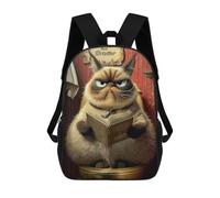 sinyumoney Mochila Escolar Impresa En 3D 17inch Mochila Infantil Grumpy Cat Reading Book-1 Bolsas Para Libros Bolsas De Viaje De Alta Capacidad Para Niños/estudiantes/adultos