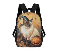 sinyumoney Mochila Escolar Impresa En 3D 17inch Mochila Infantil Halloween Cat with Jack-o'-Lantern-1 Bolsas Para Libros Bolsas De Viaje De Alta Capacidad Para Niños/estudiantes/adultos