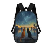 sinyumoney Mochila Escolar Impresa En 3D 17inch Mochila Infantil Night Cityscape with Cats Bolsas Para Libros Bolsas De Viaje De Alta Capacidad Para Niños/estudiantes/adultos