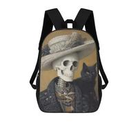 sinyumoney Mochila Escolar Impresa En 3D 17inch Mochila Infantil Skull in Hat with Black Cat Bolsas Para Libros Bolsas De Viaje De Alta Capacidad Para Niños/estudiantes/adultos