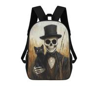 sinyumoney Mochila Escolar Impresa En 3D 17inch Mochila Infantil Skull in Top Hat with Black Cat Bolsas Para Libros Bolsas De Viaje De Alta Capacidad Para Niños/estudiantes/adultos