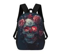 sinyumoney Mochila Escolar Impresa En 3D 17inch Mochila Infantil Skull with Roses Art Print Bolsas Para Libros Bolsas De Viaje De Alta Capacidad Para Niños/estudiantes/adultos