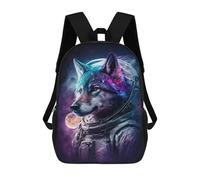 sinyumoney Mochila Escolar Impresa En 3D 17inch Mochila Infantil Space Wolf Astronaut Art Print Bolsas Para Libros Bolsas De Viaje De Alta Capacidad Para Niños/estudiantes/adultos