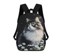 sinyumoney Mochila Escolar Impresa En 3D 17inch Mochila Infantil Starry Night Cat with Flowers -3 Bolsas Para Libros Bolsas De Viaje De Alta Capacidad Para Niños/estudiantes/adultos