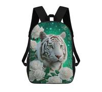 sinyumoney Mochila Escolar Impresa En 3D 17inch Mochila Infantil White Tiger with Roses Bolsas Para Libros Bolsas De Viaje De Alta Capacidad Para Niños/estudiantes/adultos