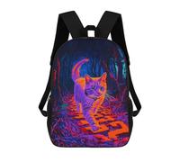 sinyumoney Mochila Escolar Impresa En 3D 17inch Neon Cat in Forest Mochila Infantil Mochila Escolar Linda Mochila De Moda Casual Para Niños Y Niñas