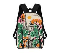 sinyumoney Mochila Escolar Impresa En 3D 17inch Paris Cityscape with Eiffel Tower Mochila Infantil Mochila Escolar Linda Mochila De Moda Casual Para Niños Y Niñas