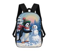 sinyumoney Mochila Escolar Impresa En 3D 17inch Penguin Building A Snowman in Winter Mochila Infantil Mochila Escolar Linda Mochila De Moda Casual Para Niños Y Niñas